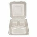 Americareroyal PrimeWare Hinged Container Molded Fiber 9x9x3 3 comp Deep, 100PK HL-93